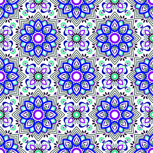 Blue - Turquoise - Purple Mandala Fabric - 145i