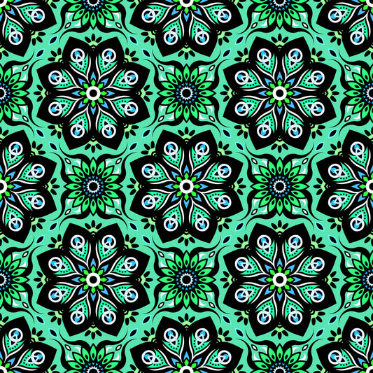 Green - Blue - Turquoise Mandala Fabric - 236