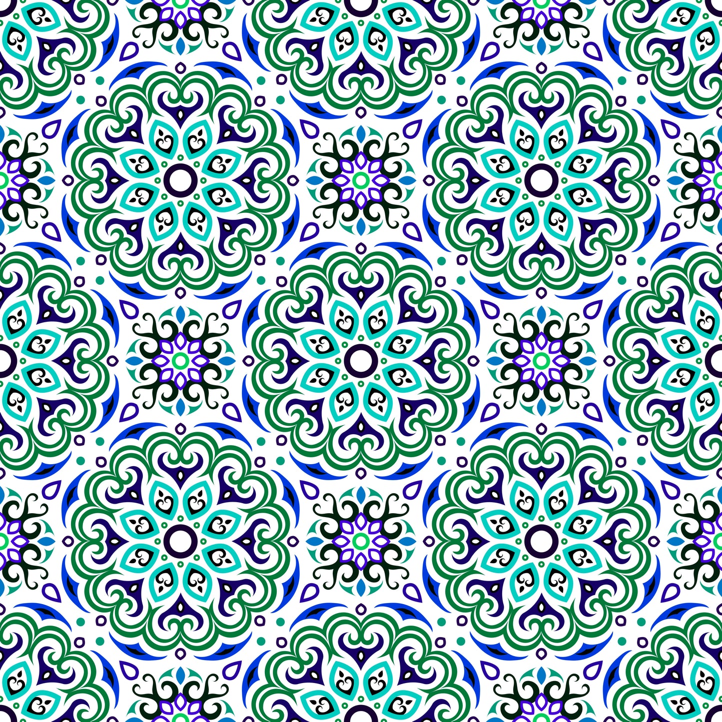 Green - Blue Mandala Fabric - 155i
