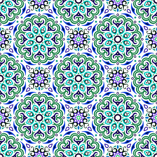 Green - Blue Mandala Fabric - 155i