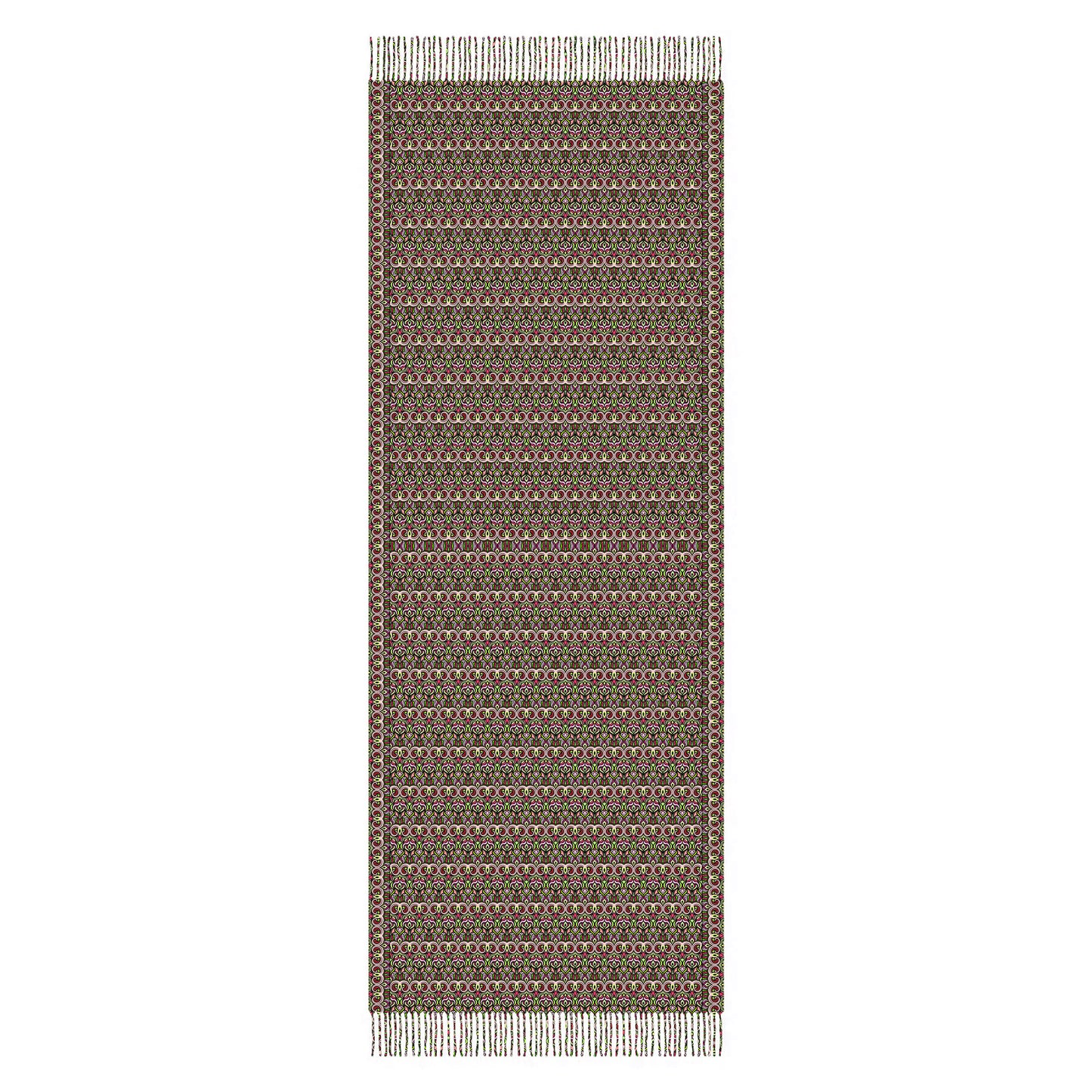 Green - Pink - Red Abstract Doodle Scarf with Tassels