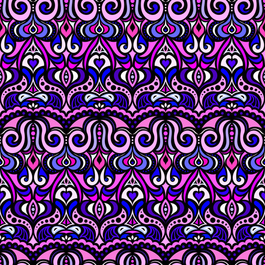 Pink - Purple - Blue Abstract Doodle Fabric 1010.2