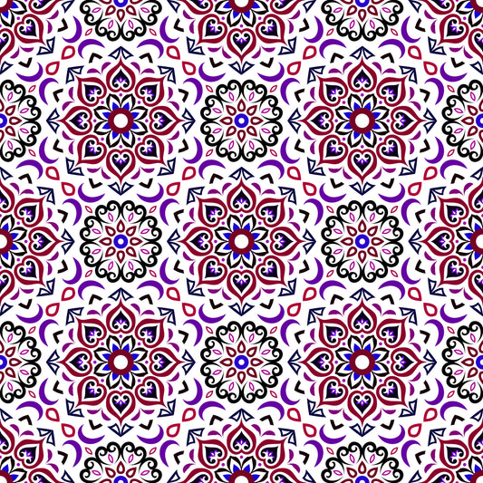 Purple - Red - Blue Mandala Fabric - 213i