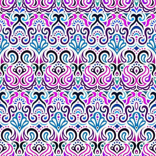 Blue - Pink - Purple Abstract Doodle Fabric 1002i