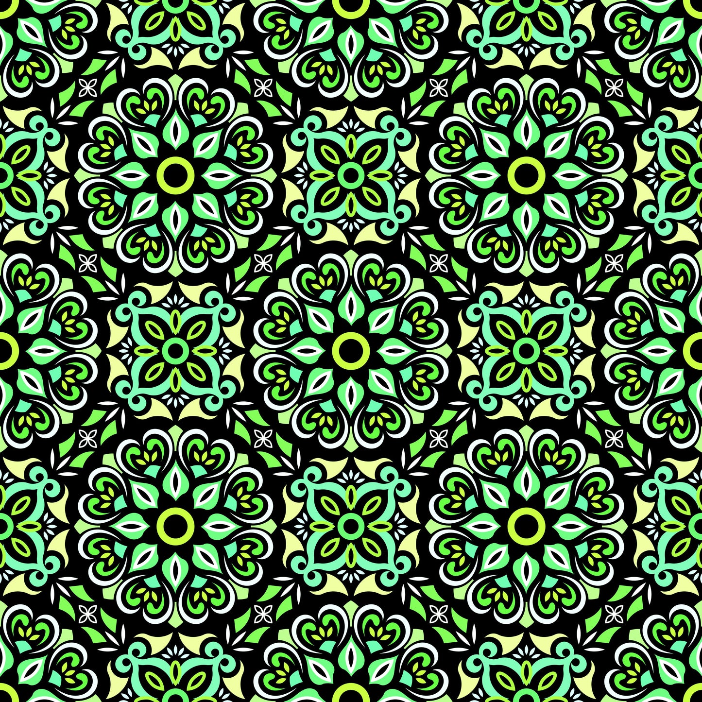 Green - Turquoise Mandala Fabric - 206