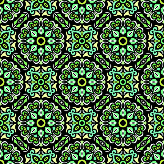 Green - Turquoise Mandala Fabric - 206