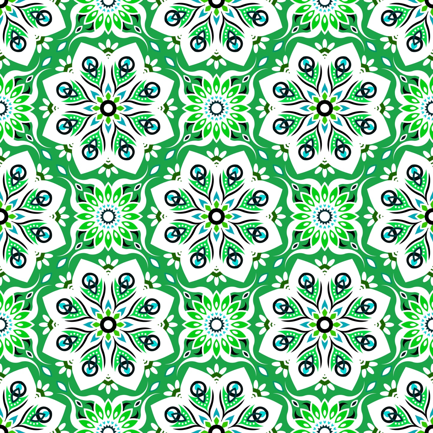 Green - Turquoise Mandala Fabric - 236i