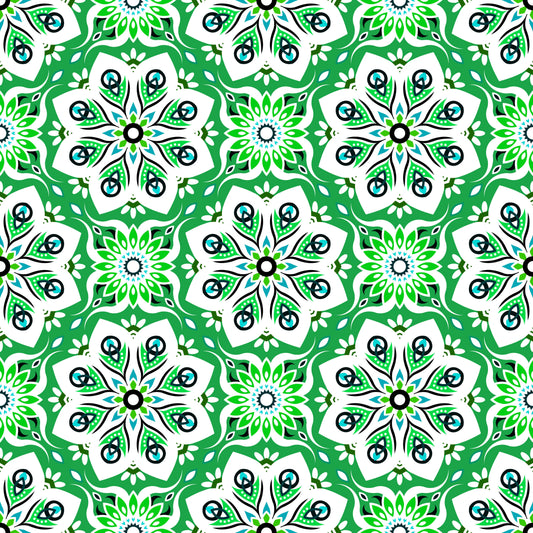 Green - Turquoise Mandala Fabric - 236i