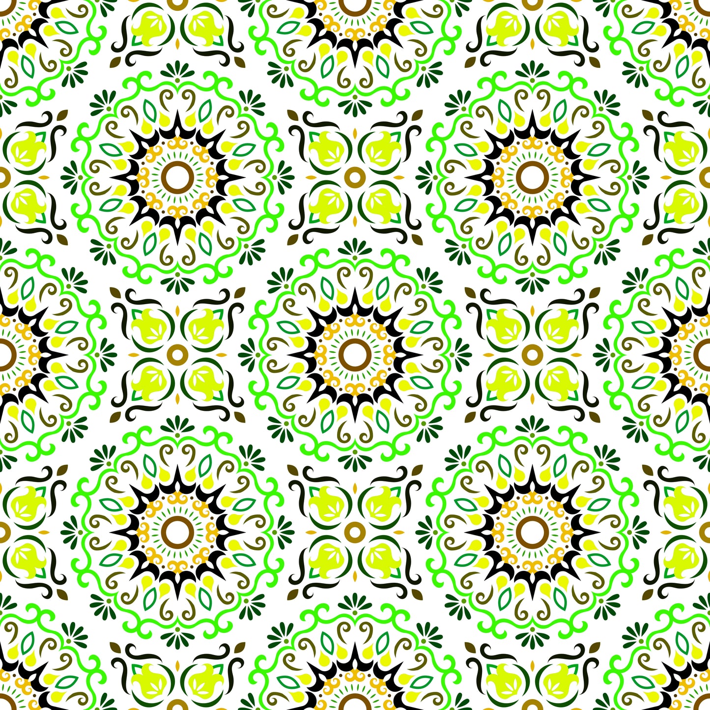 Green - Yellow Mandala Fabric - 174i