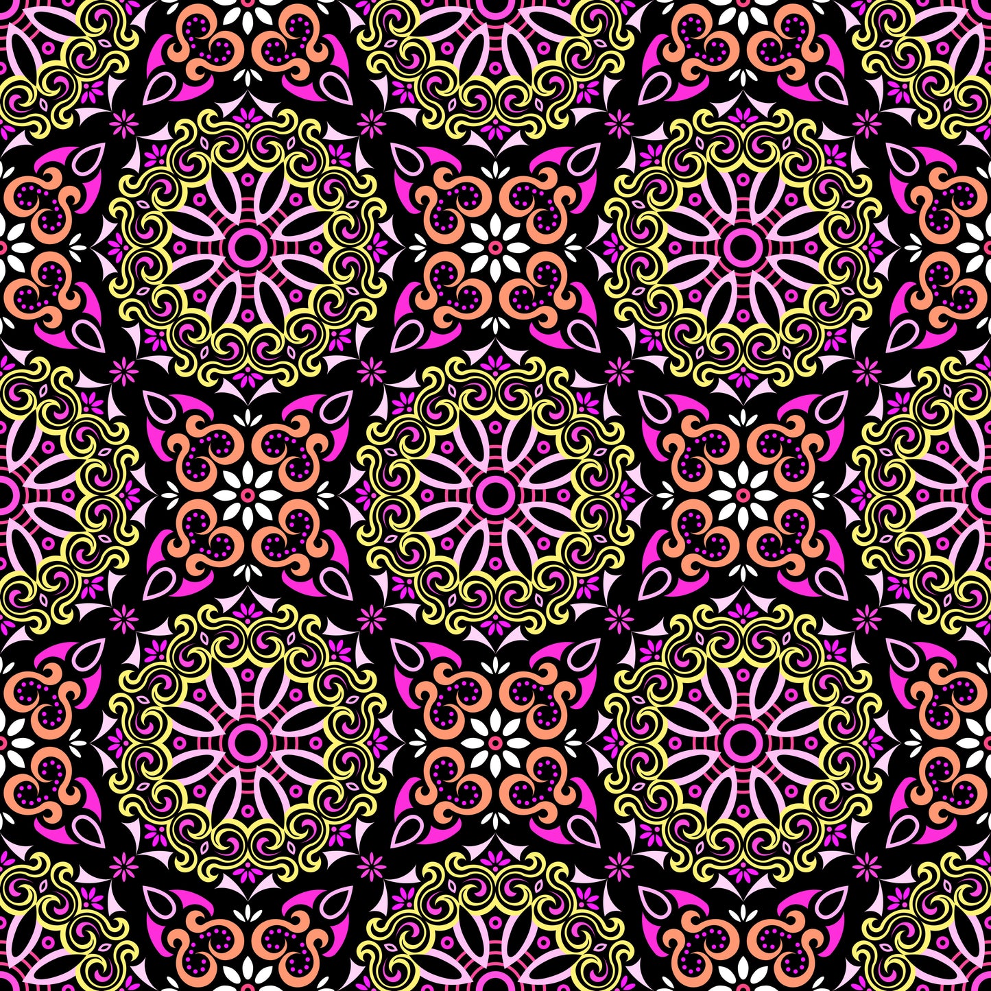 Yellow - Pink - Orange Mandala Fabric - 166