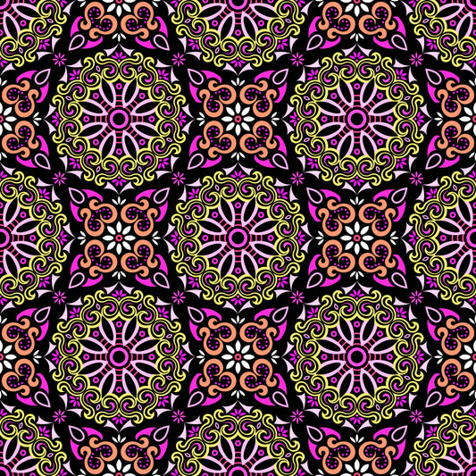 Yellow - Pink - Orange Mandala Fabric - 166