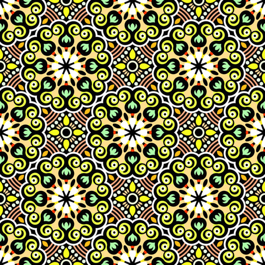 Yellow - Green - Orange Mandala Fabric - 132