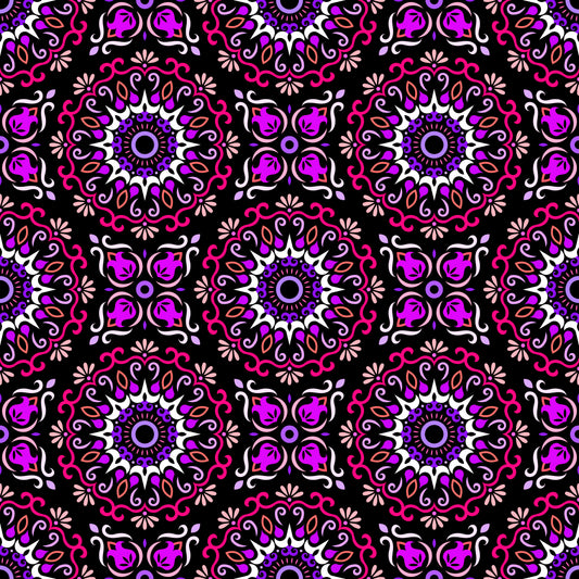 Pink - Purple - Orange Mandala Fabric - 174
