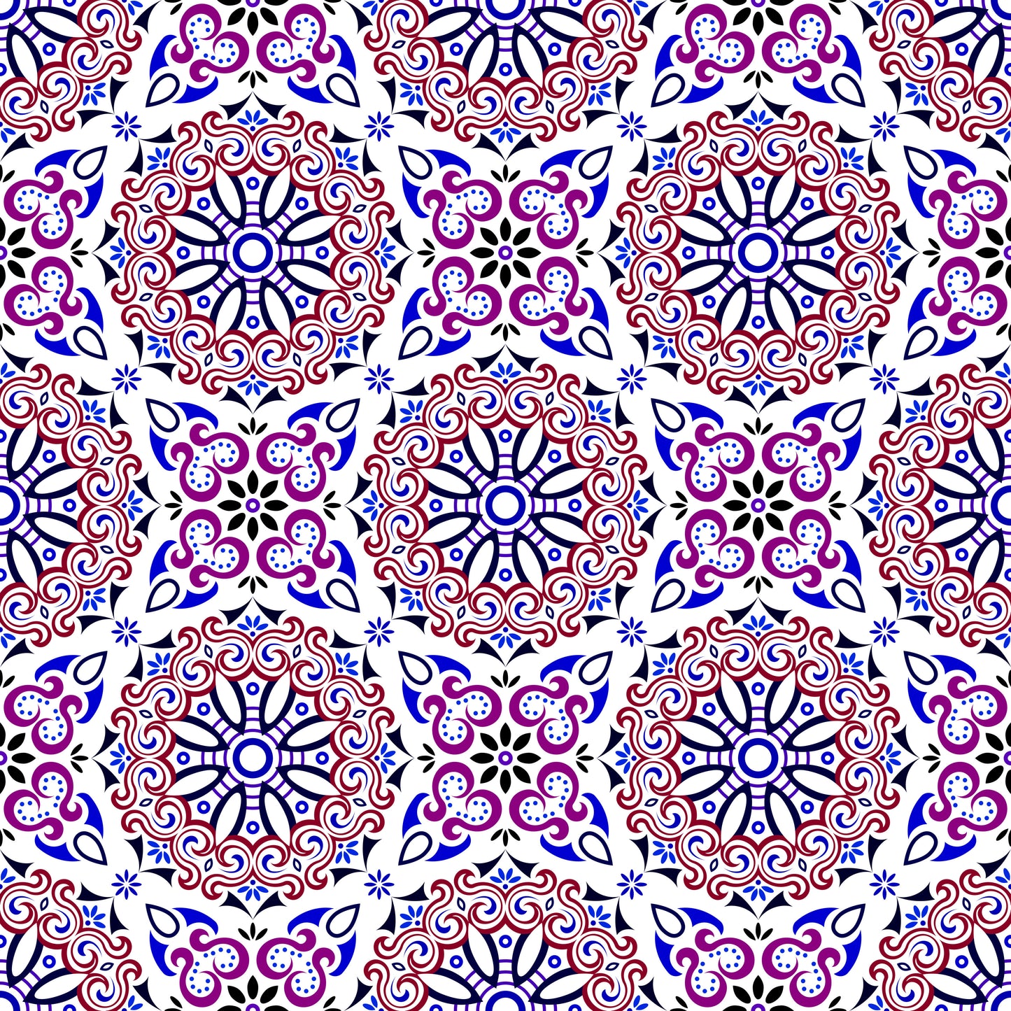 Red - Blue - Purple Mandala Fabric - 166i