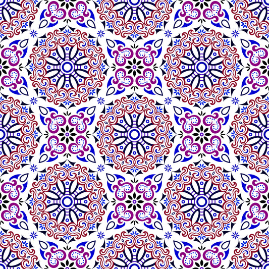 Red - Blue - Purple Mandala Fabric - 166i