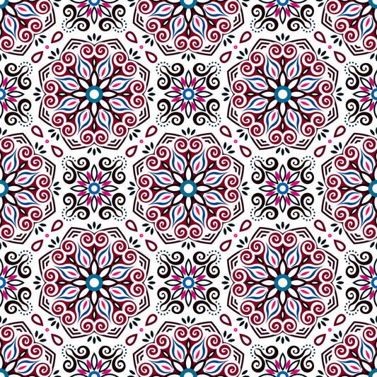 Red - Blue Mandala Fabric - 203i