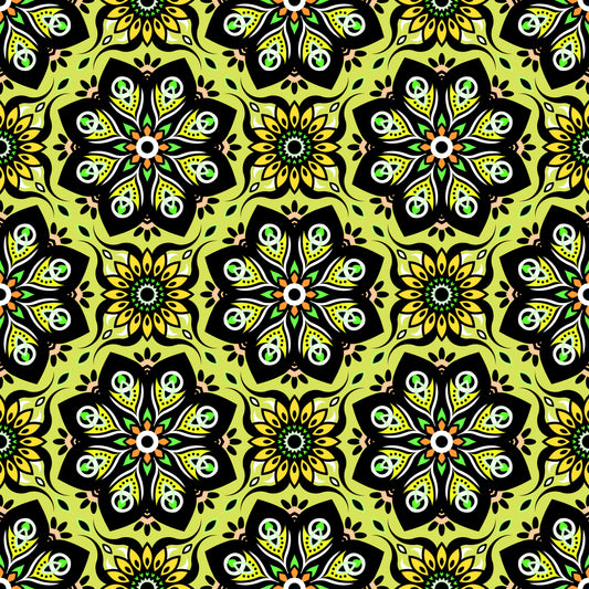 Yellow - Green - Orange Mandala Fabric - 236