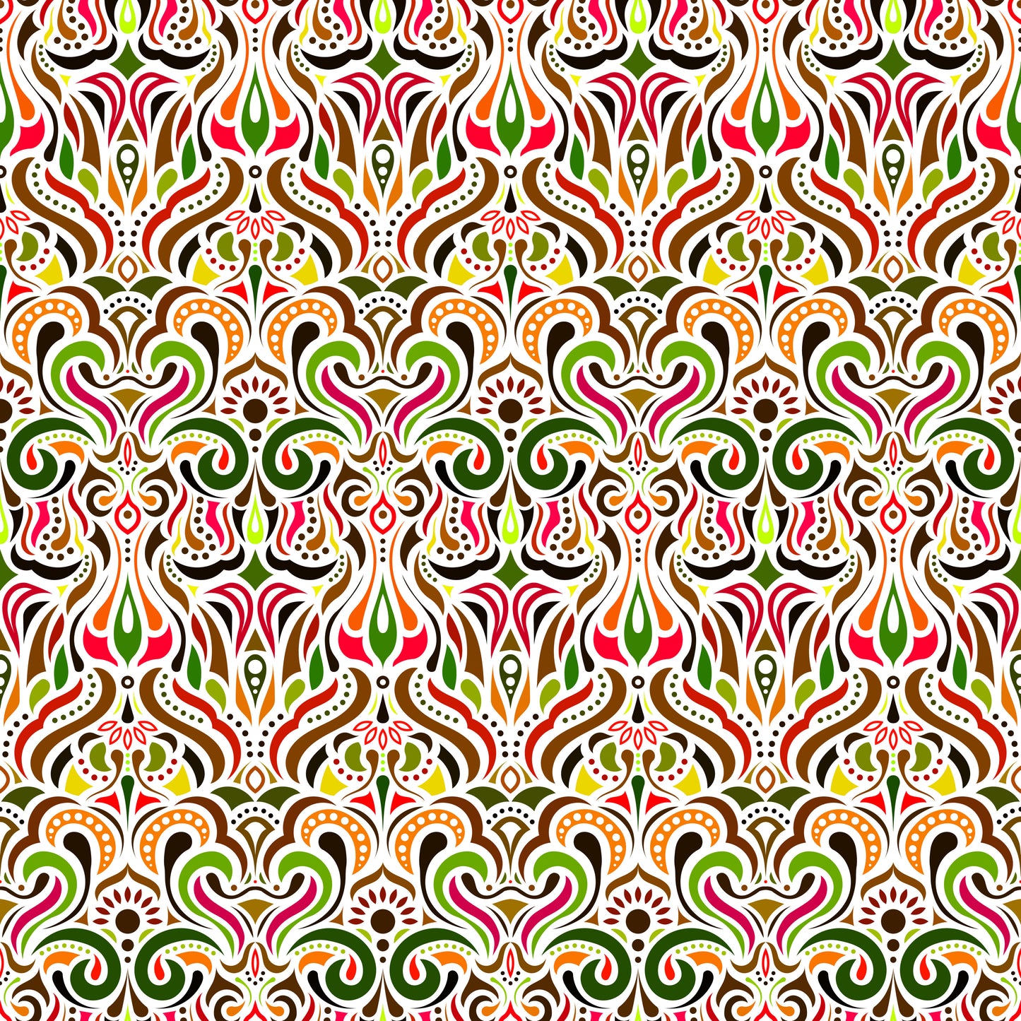 Green - Red - Orange Abstract Doodle Fabric 1012i
