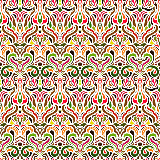 Green - Red - Orange Abstract Doodle Fabric 1012i