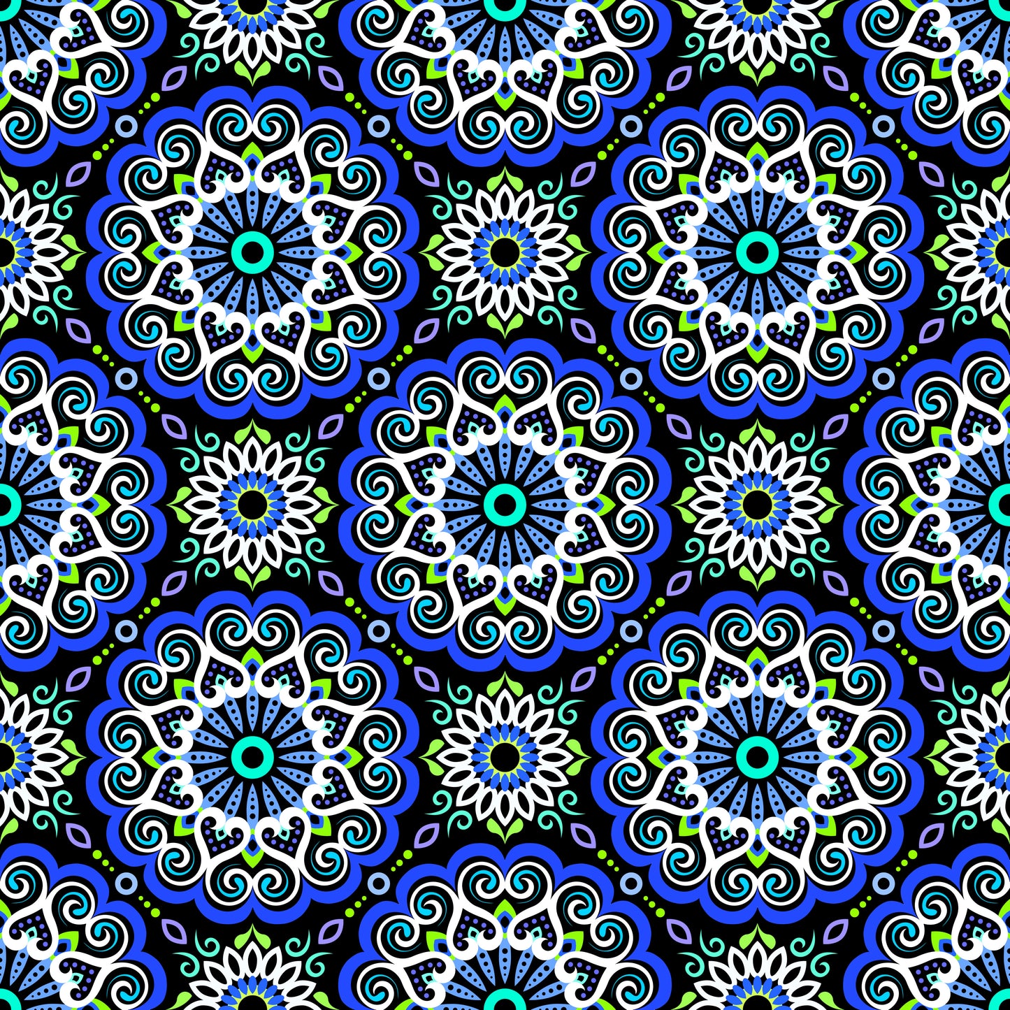 Blue - Green - Turquoise Mandala Fabric - 179