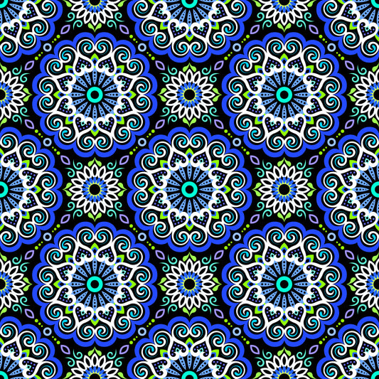 Blue - Green - Turquoise Mandala Fabric - 179