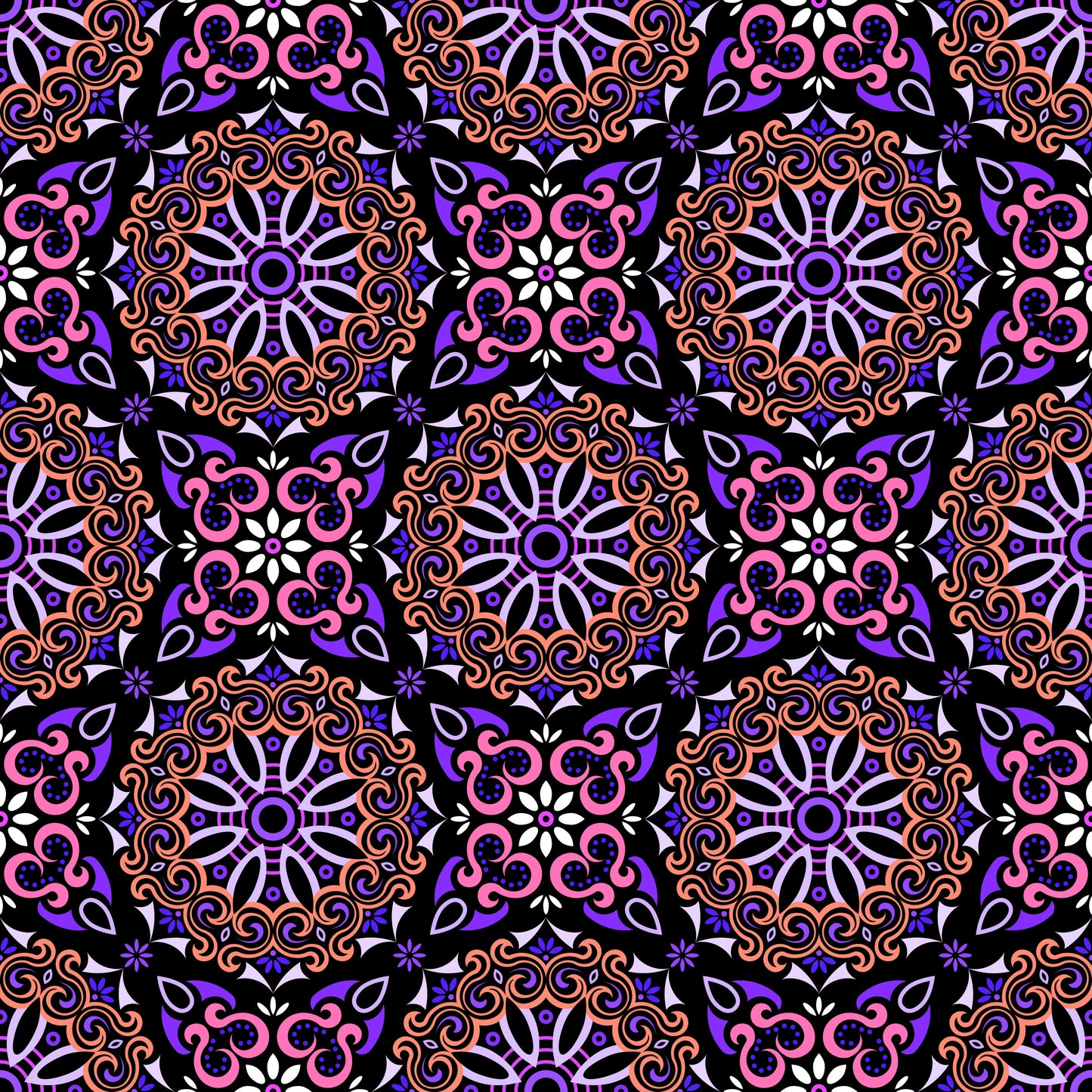 Orange - Purple - Pink Mandala Fabric - 166