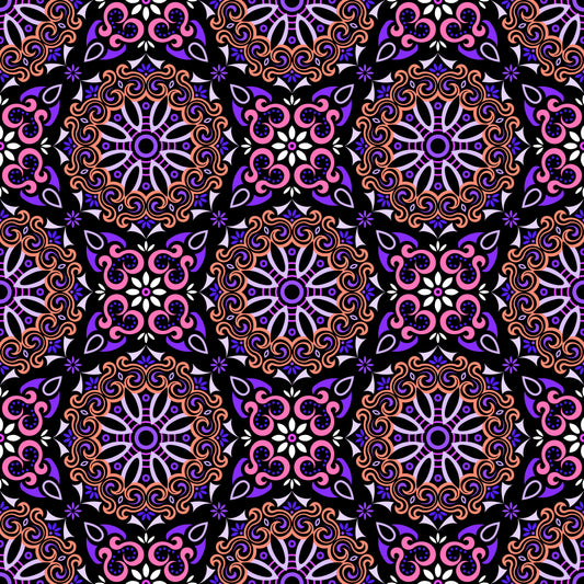 Orange - Purple - Pink Mandala Fabric - 166