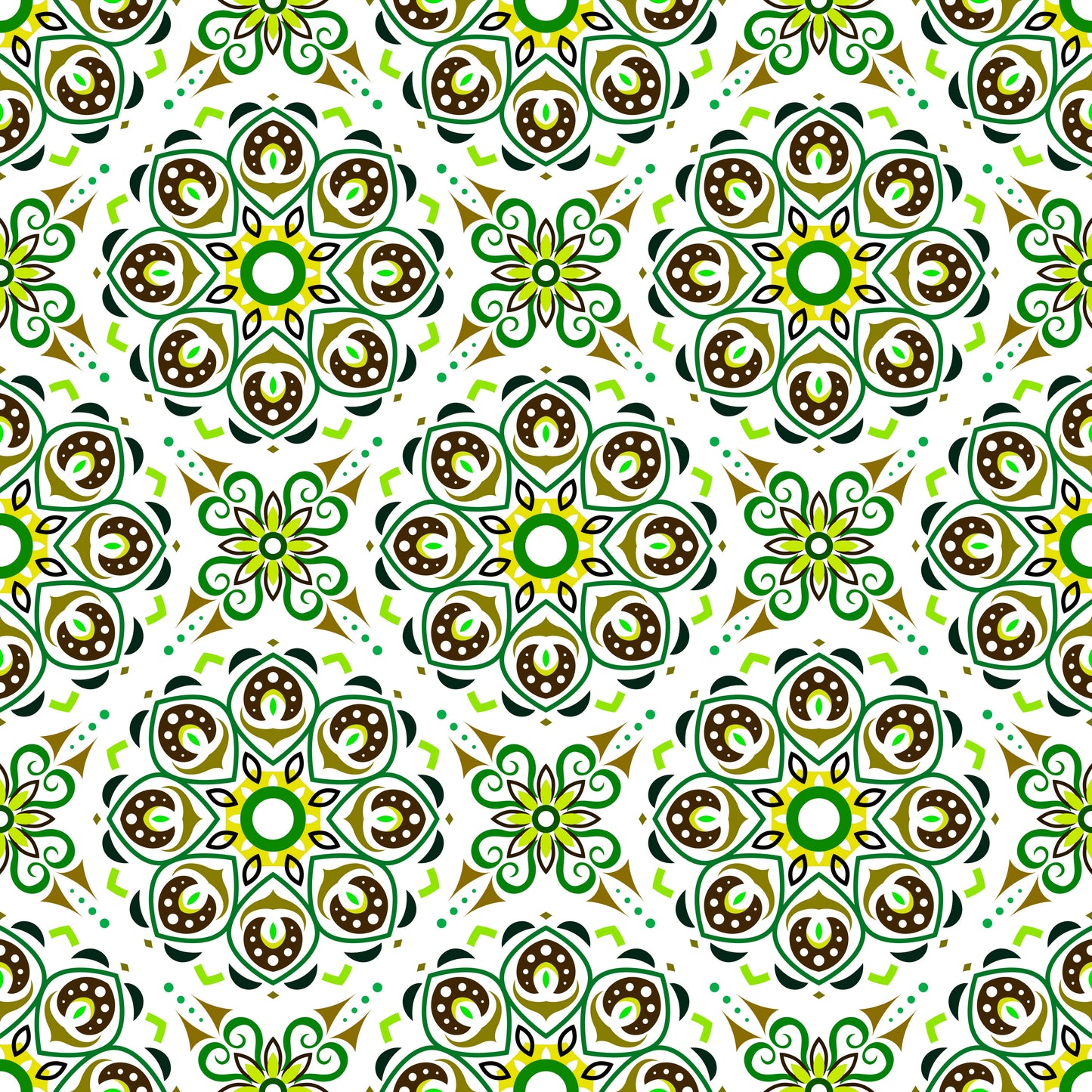 Green - Brown Mandala Fabric - 183i