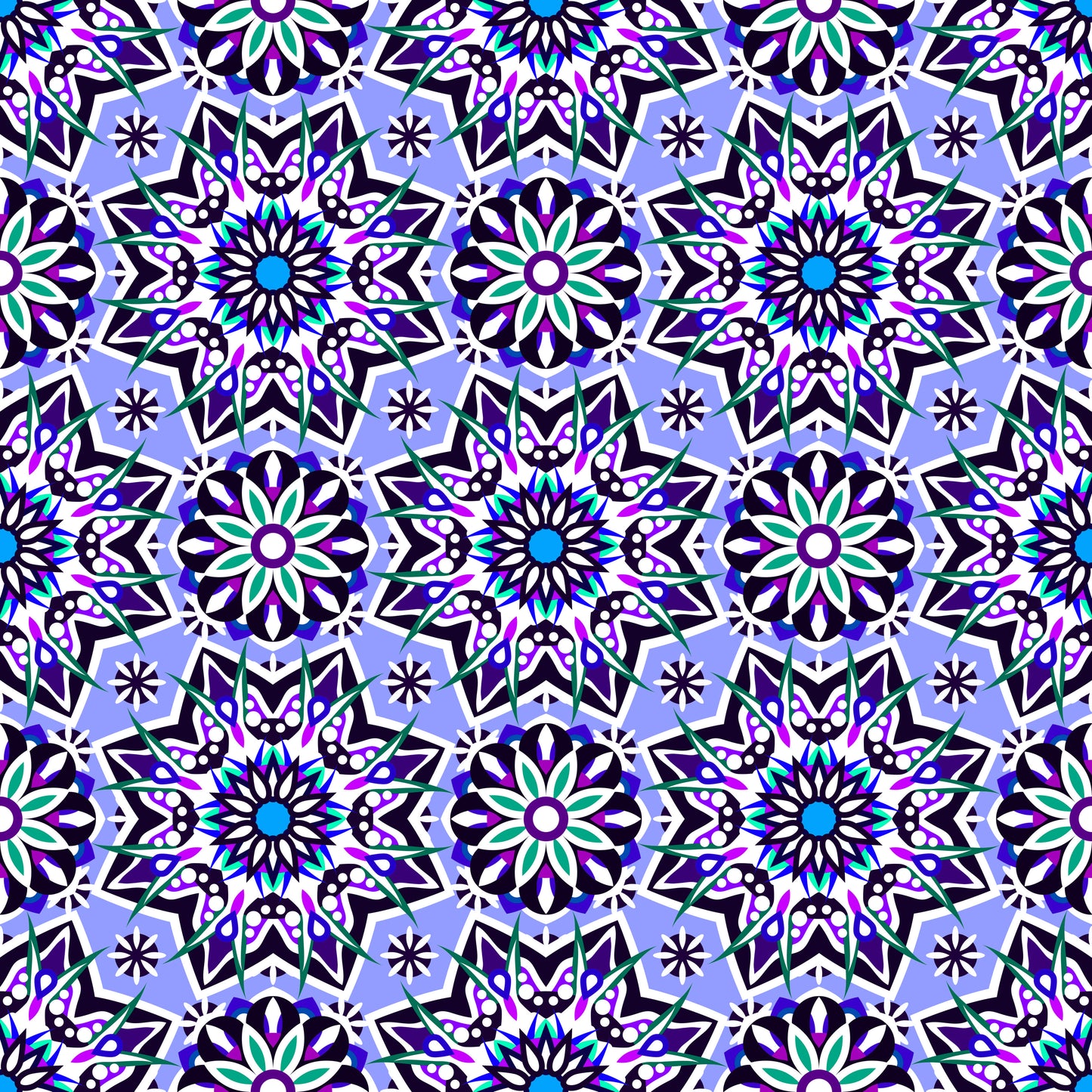 Blue - Purple - Turquoise Mandala Fabric - 122i