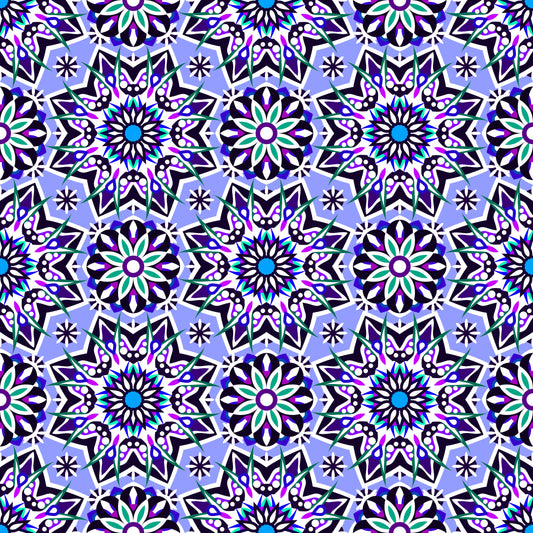 Blue - Purple - Turquoise Mandala Fabric - 122i