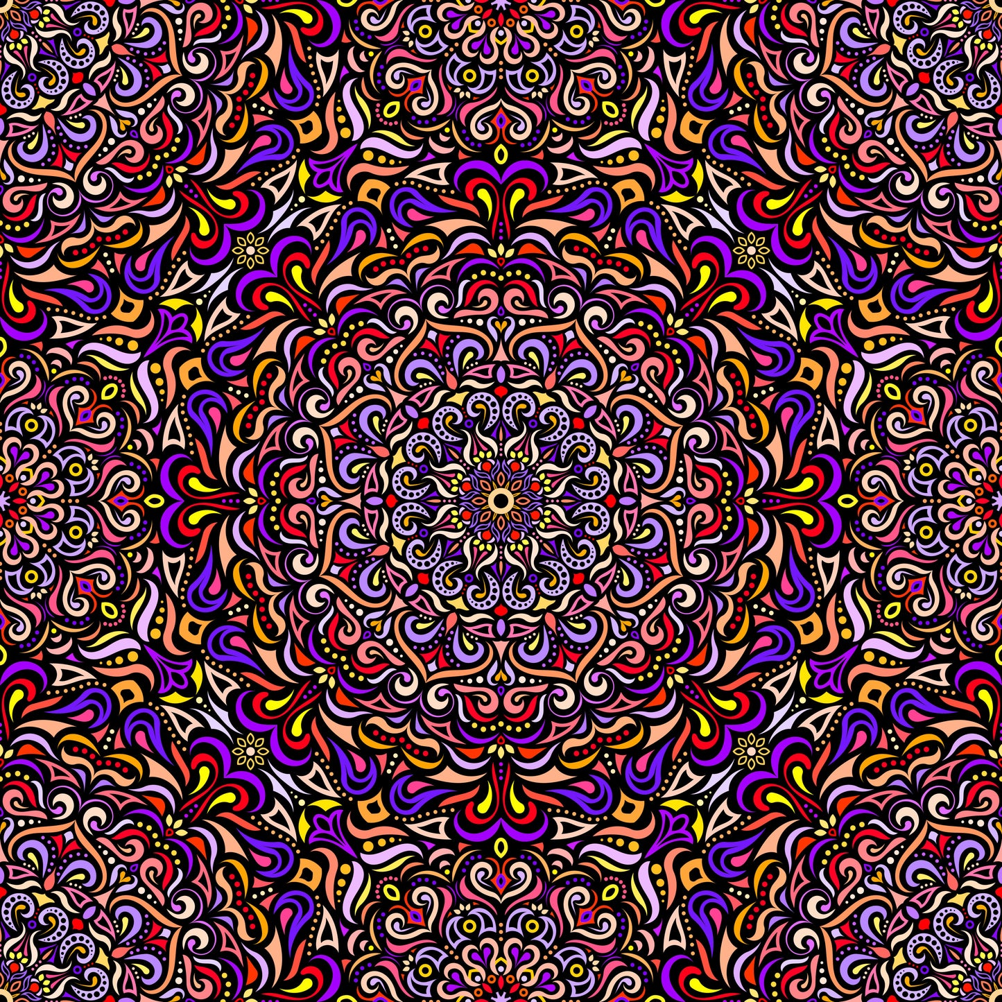 Purple - Red - Yellow Mandala Fabric 2005