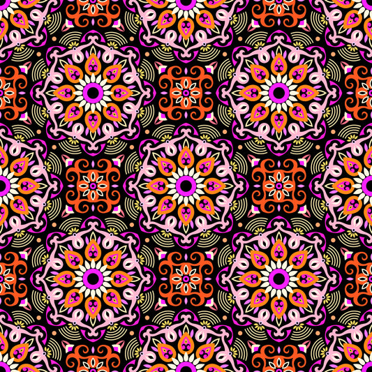 Orange - Pink - Yellow Mandala Fabric - 140