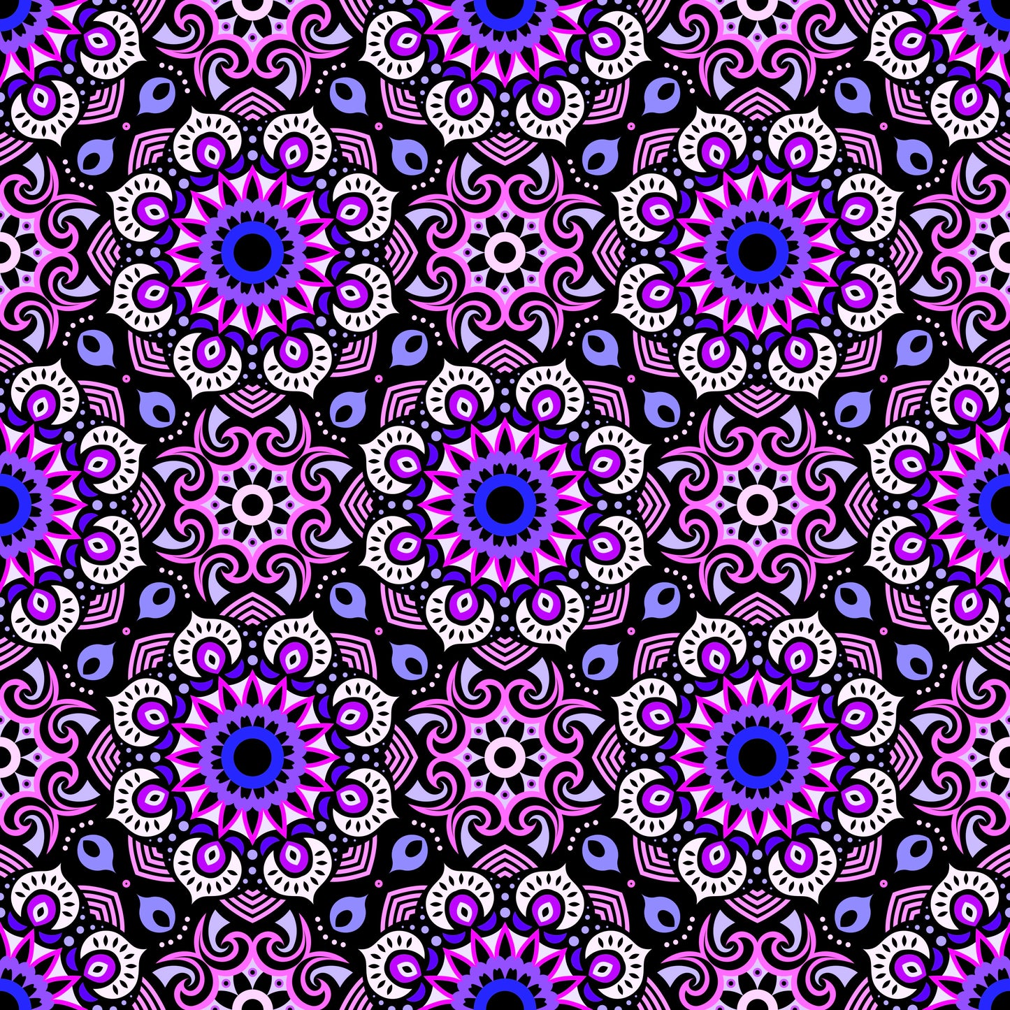 Purple -  Blue - Pink Mandala Fabric - 193