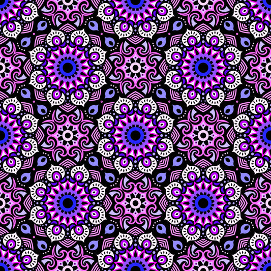 Purple -  Blue - Pink Mandala Fabric - 193