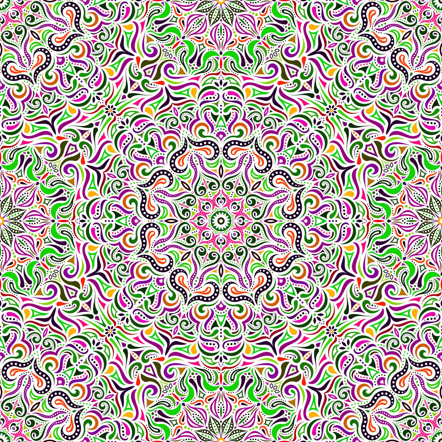 Green - Purple - Pink - Orange Mandala Fabric 2006.3i