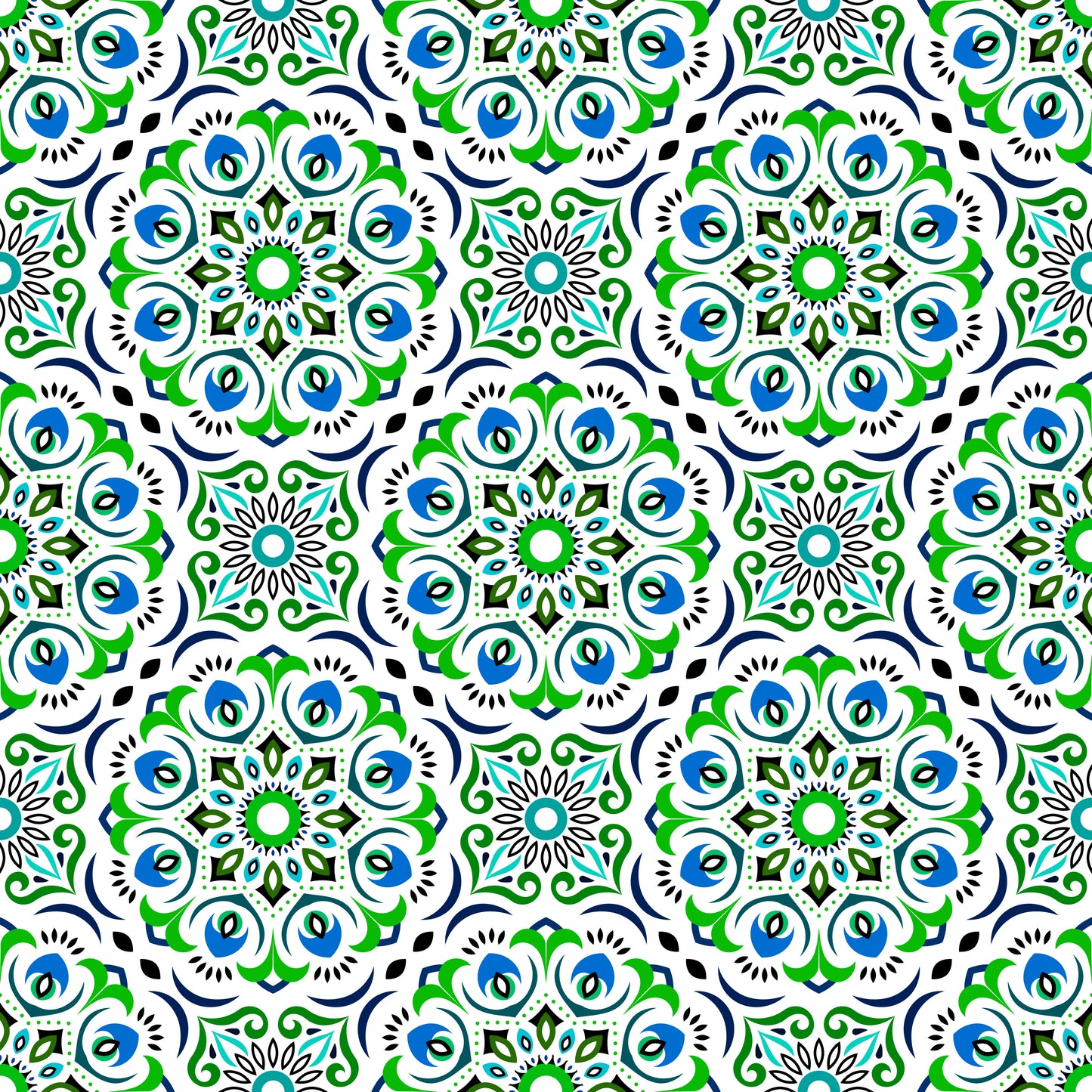 Green - Blue Mandala Fabric - 209i