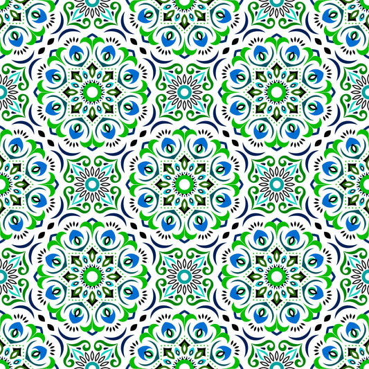 Green - Blue Mandala Fabric - 209i