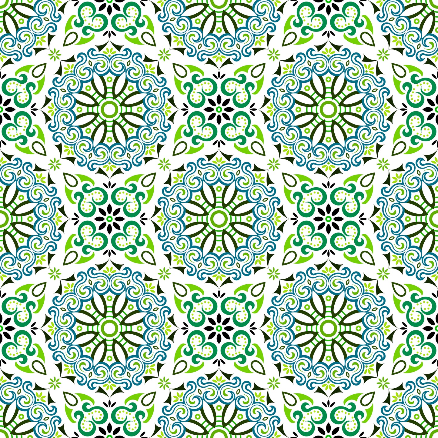 Green - Blue Mandala Fabric - 166i