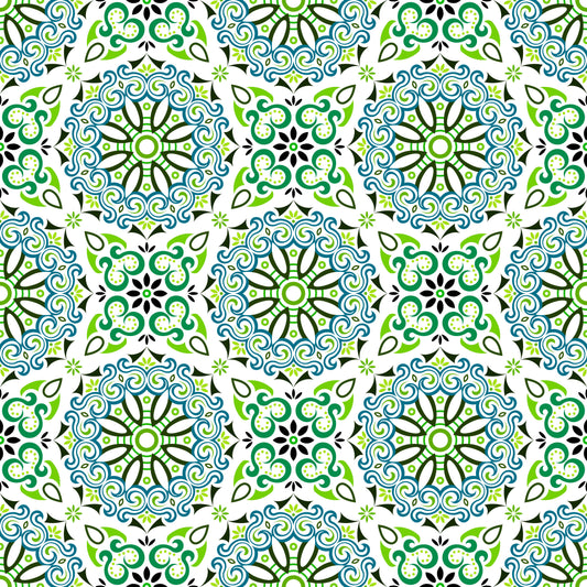 Green - Blue Mandala Fabric - 166i