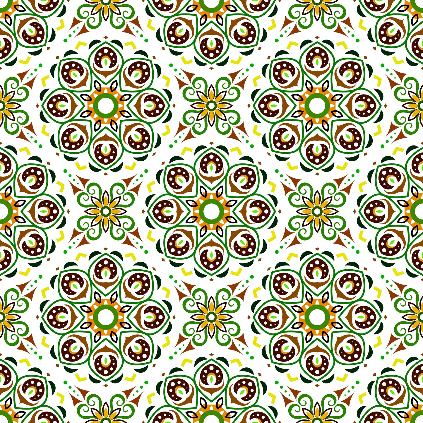 Green - Yellow - Brown Mandala Fabric - 183i