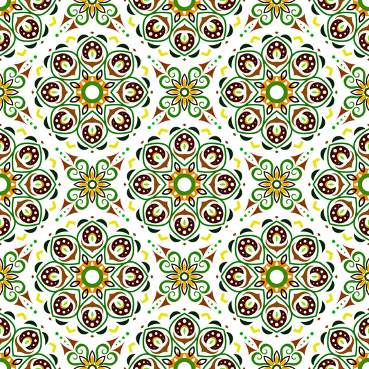 Green - Yellow - Brown Mandala Fabric - 183i