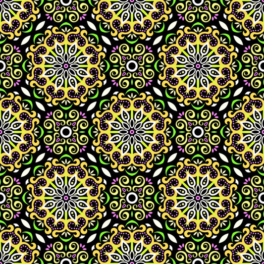Yellow - Green - Pink Mandala Fabric - 165
