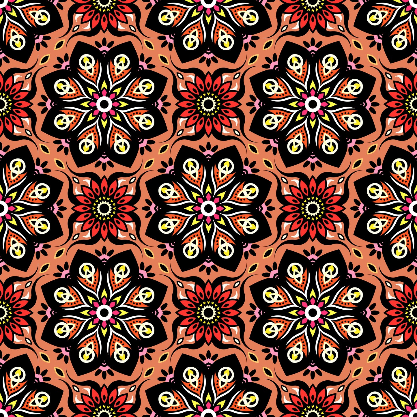 Orange - Yellow - Red Mandala Fabric - 236