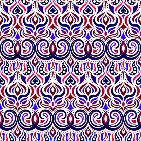 Red - Blue Abstract Doodle Fabric 1009.7i