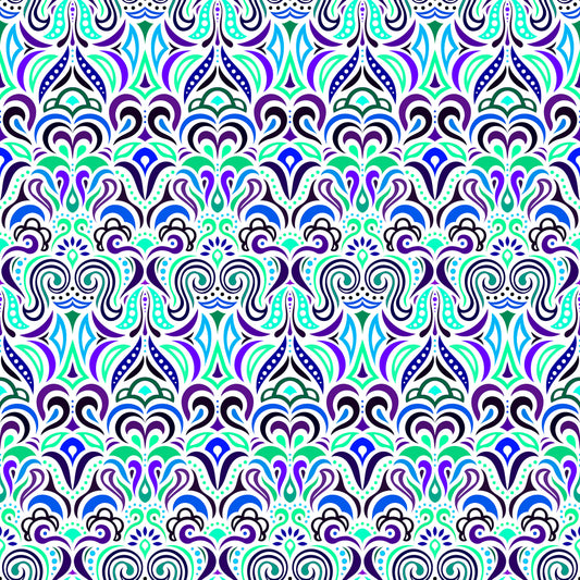 Turquoise - Purple - Blue Abstract Doodle Fabric 1008.3i