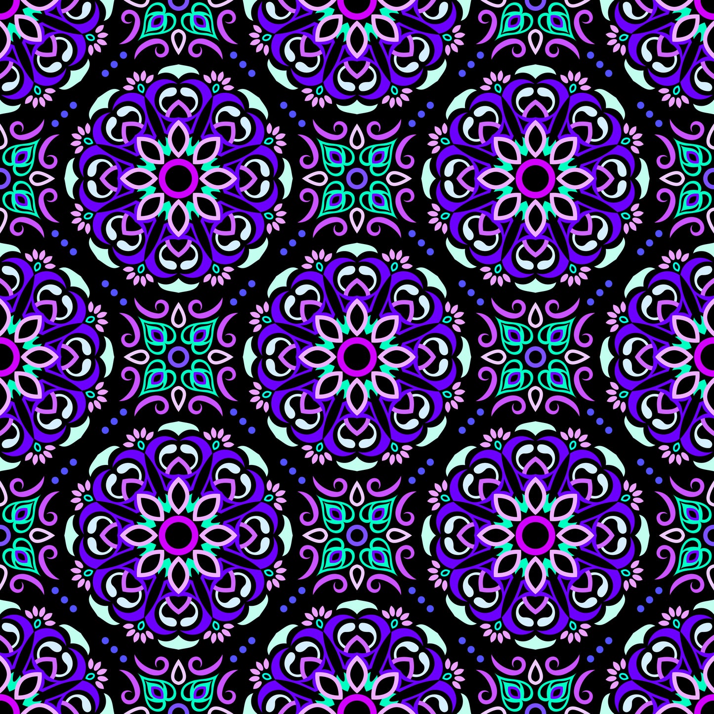 Purple - Turquoise Mandala Fabric - 160