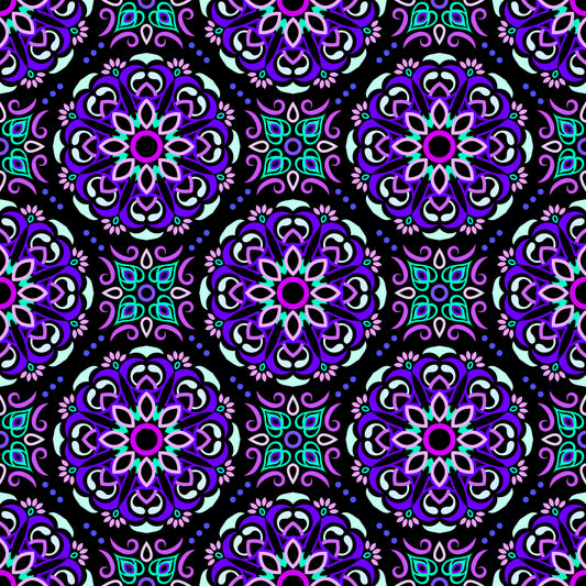 Purple - Turquoise Mandala Fabric - 160