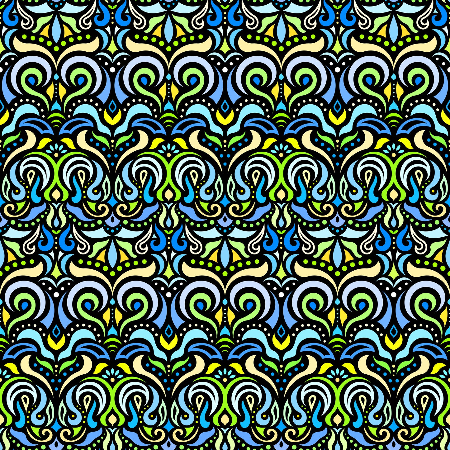 Green - Yellow - Green Abstract Doodle Fabric 1007