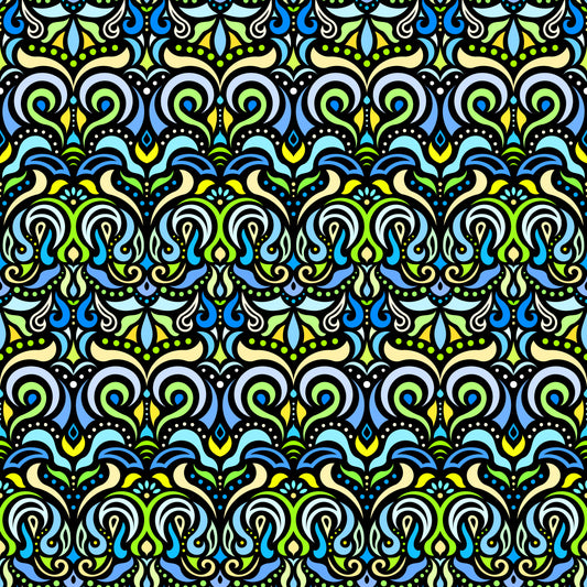 Green - Yellow - Green Abstract Doodle Fabric 1007