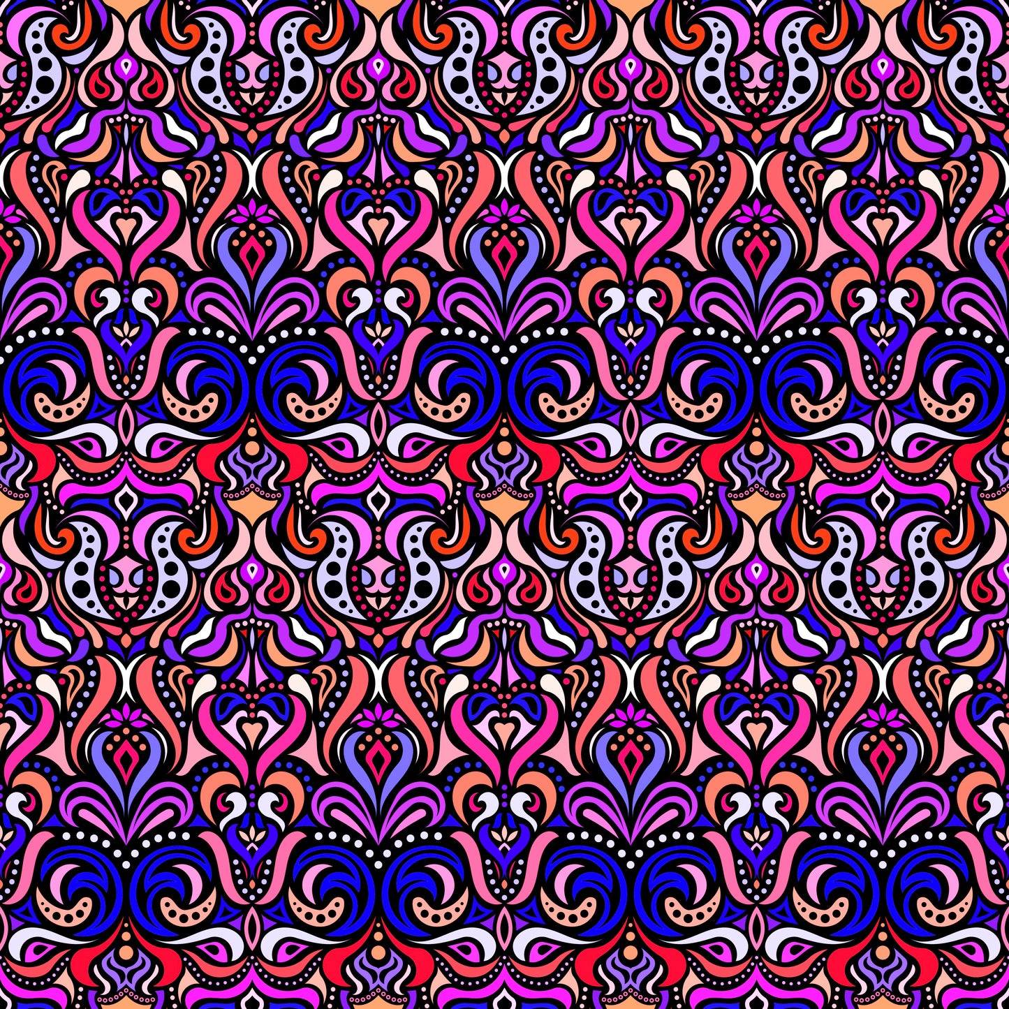 Blue - Purple - Pink Abstract Doodle Fabric 1011.4